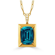 18K Yellow Gold London Blue Topaz & Diamond Pendant